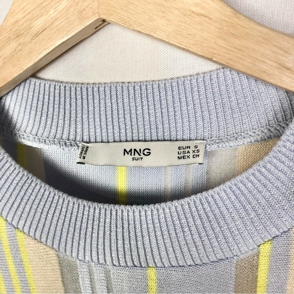 Mango MNG Light Blue Yellow Stripe Short Sleeve Knit Top XS - Picture 4 of 4